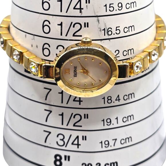 Elgin II Women's Clear Crystal Gold Toned Bracelet Band Analog Minimalist Oval - Picture 7 of 8